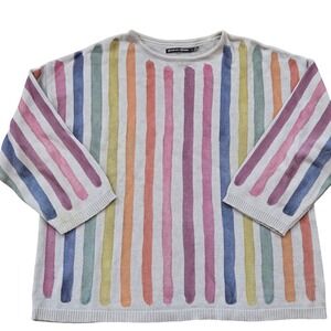 Gudrun Sjoden Womens Large Recycled Cotton Knit Striped Sweater Multi Color Gray